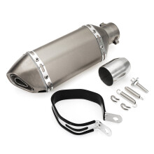 (All Titanium) 38-51mm Motorcycle Steel Short Exhaust Muffler Pipe With Removable Silencer Universal