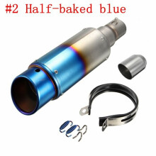 (Grilled Blue) 38-51mm Stainless Steel OR Carbon Exhaust Muffler Pipe Silencer Motorcycle Street Racing Bike