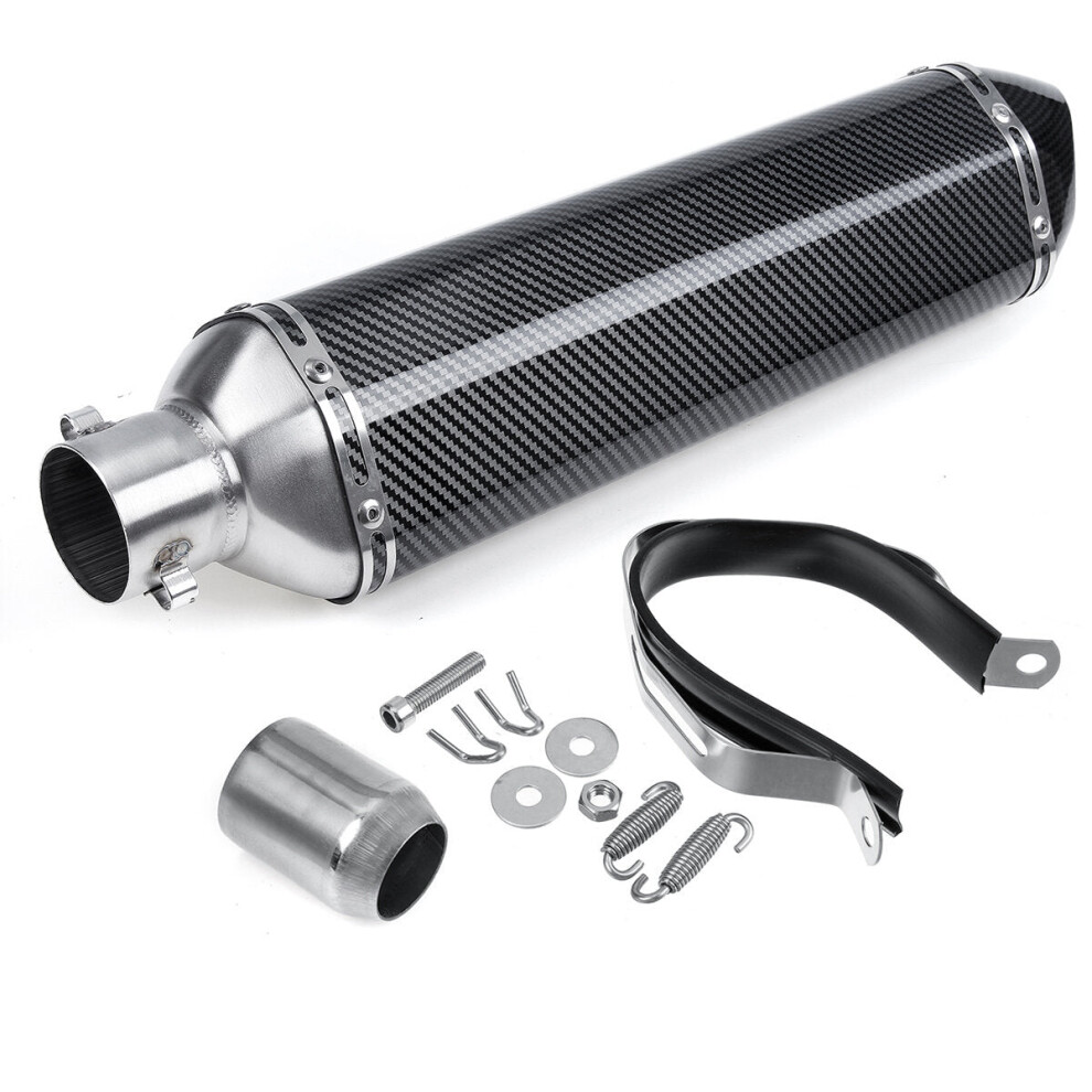 (black Fine White lines) 38-51mm Universal Motorcycle Signal Outlet Exhaust Muffler Tail Pipe Kit