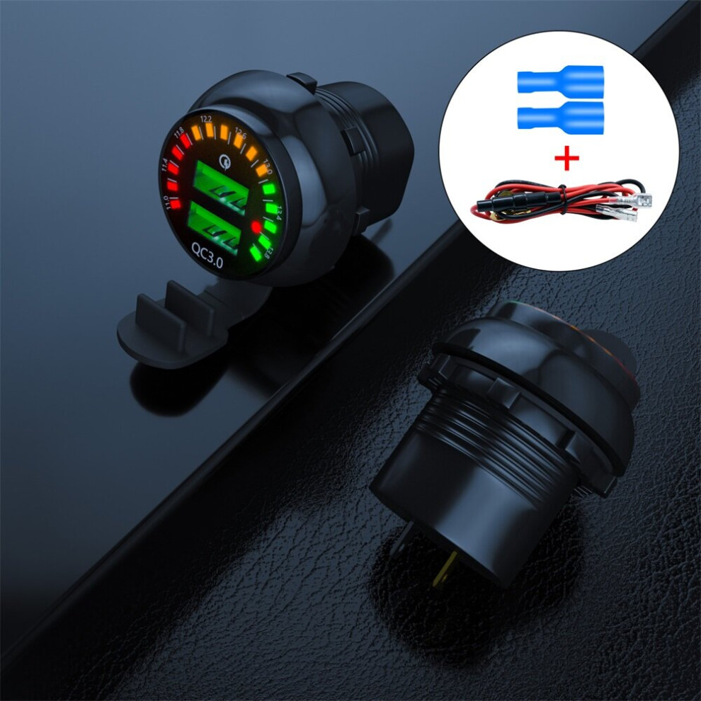 Dual USB Charger Quick Charge Socket Adapter Power Outlet With Voltmeter Display For Car Motorcycle Boat