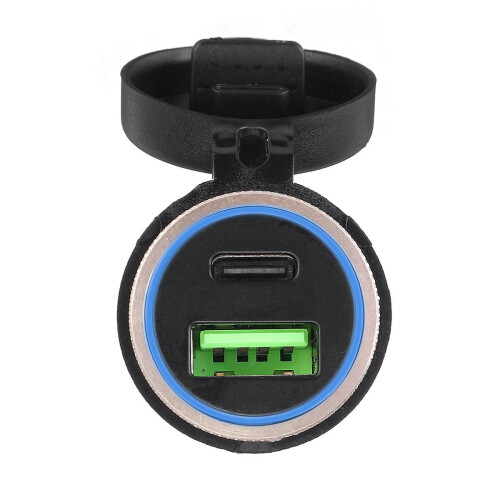 (Red) Type-C USB Car Charger Waterproof General Quick USB Charger Socket Charger Blue Light 2