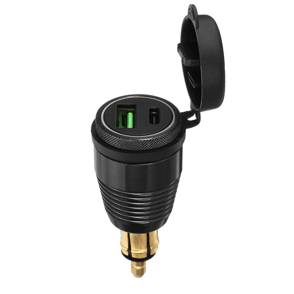 (Black) Type-C USB Car Charger Waterproof General Quick USB Charger Socket Charger Blue Light