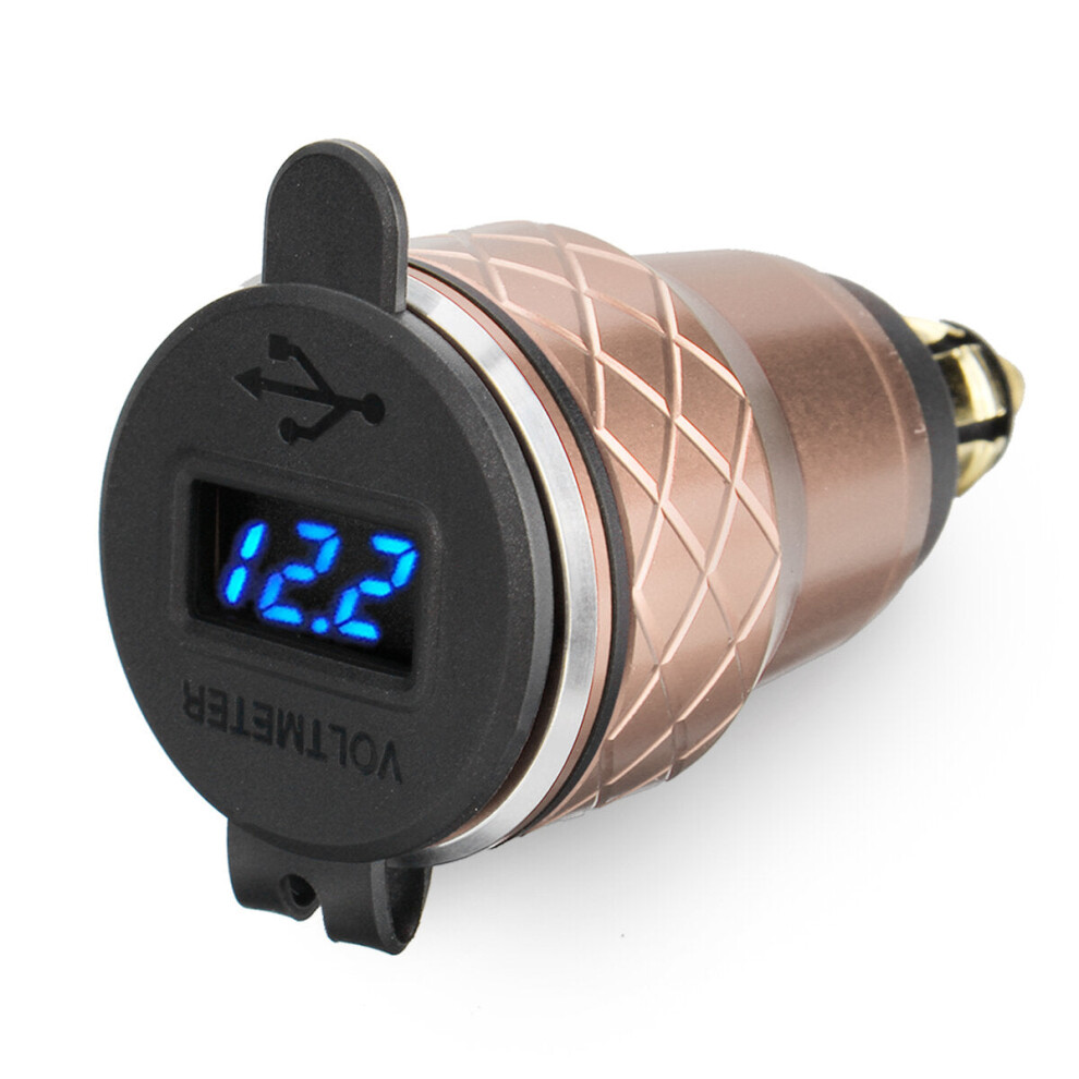 (gold and blue) 4.2A 12-24V CNC Dual USB Charger LCD Display Hella/DIN Socket For BMW
