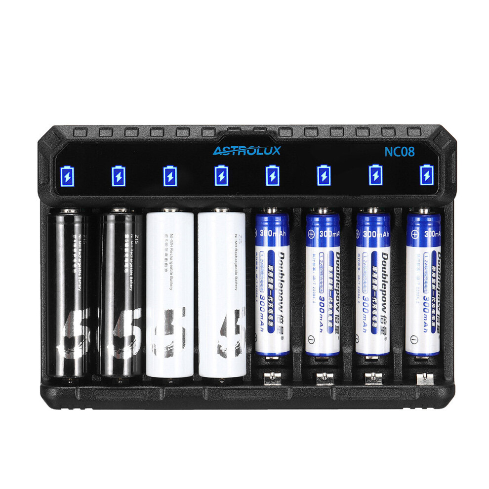 8 Slot Intelligent Type-C 2A Charger For 1.2V Ni-MH/Ni-Cd AA AAA 1.5V Li-ion 14500 10440 Rechargeable Battery