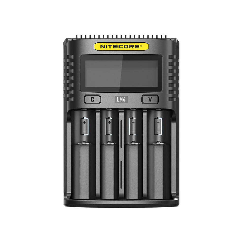 (NITECORE UM4) LCD Display 5V/2A Lithium Battery Charger USB QC Smart Rapid Charger For AA AAA 18650 21700 26650