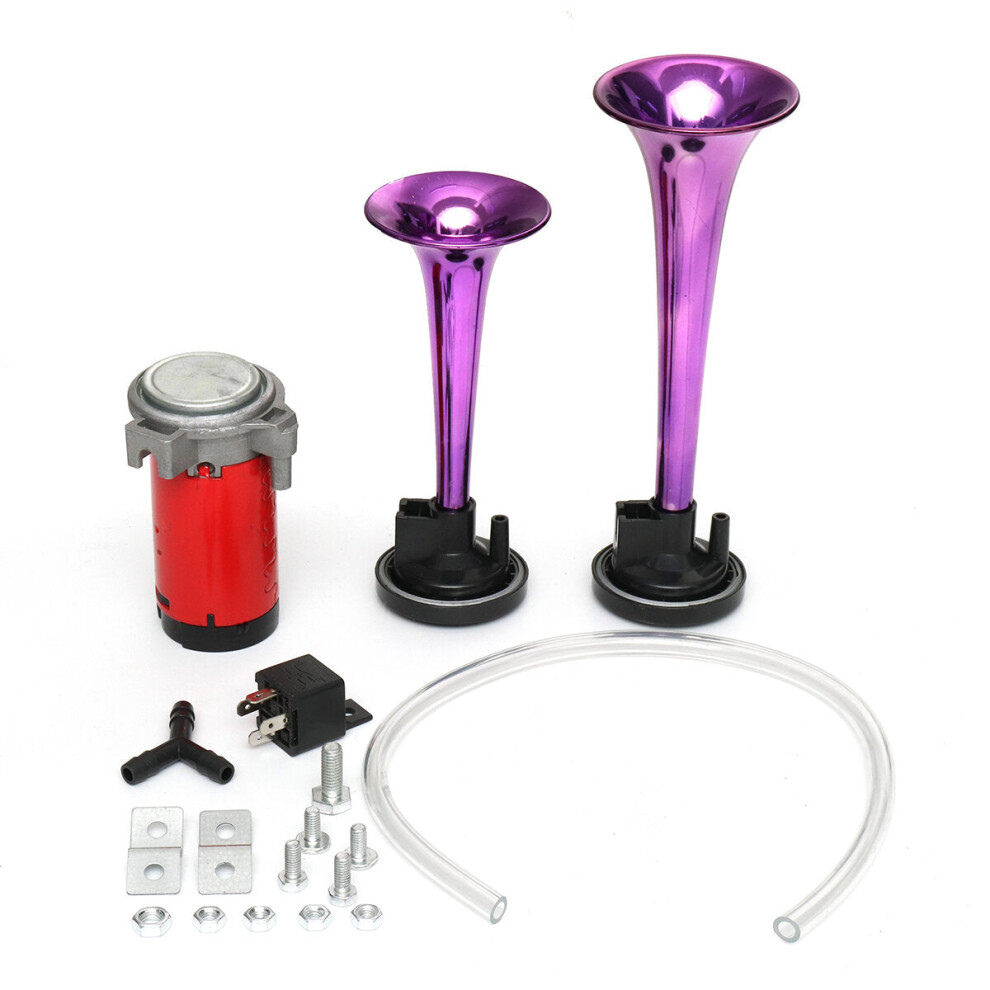 (Purple) 12V 178DB Air Horn Dual Trumpet Ultra Loud Universal For Train Trailer Truck Motorcycle