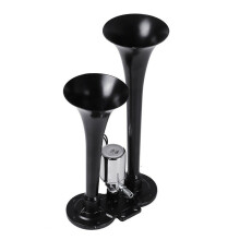 (Black) 12V 24V 300DB Super Loud Air Horn Dual Trumpet Car Kit Compressor Truck Train Truck Universal