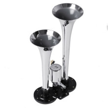 (Silver) 12V 24V 300DB Super Loud Air Horn Dual Trumpet Car Kit Compressor Truck Train Truck Universal