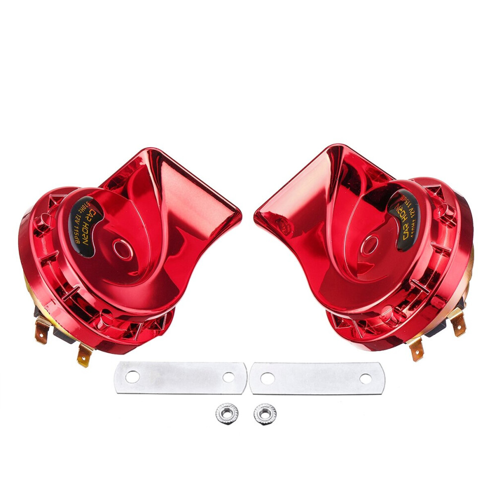 (Red) Pair 12V 115dB Super Loud Car Motorcycle Dual Tone Electric Snail Horn Universal