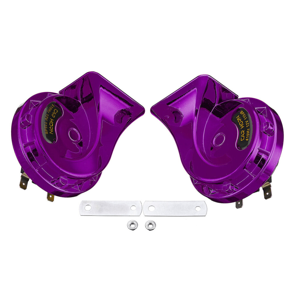 (Purple) Pair 12V 115dB Super Loud Car Motorcycle Dual Tone Electric Snail Horn Universal