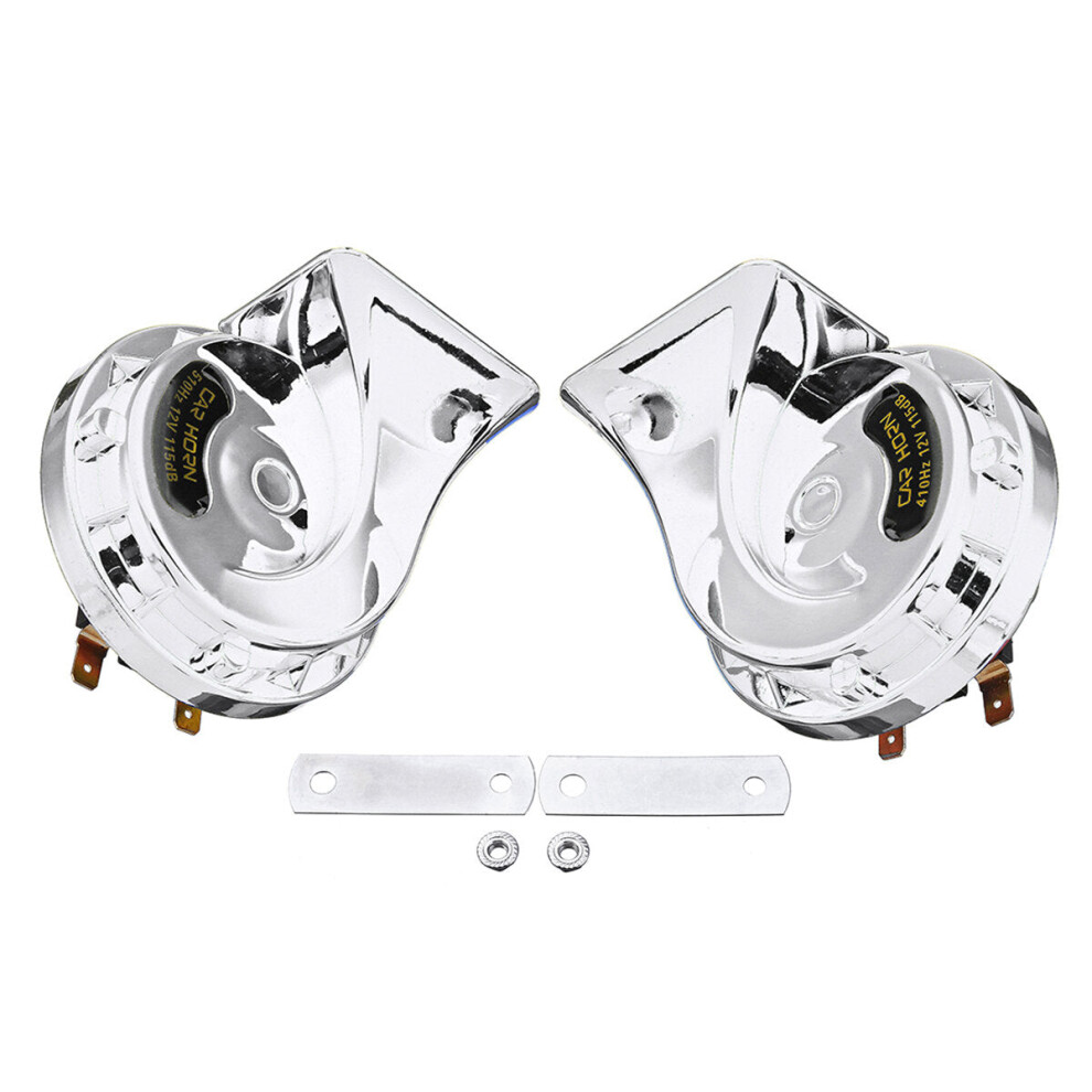 (Silver) Pair 12V 115dB Super Loud Car Motorcycle Dual Tone Electric Snail Horn Universal