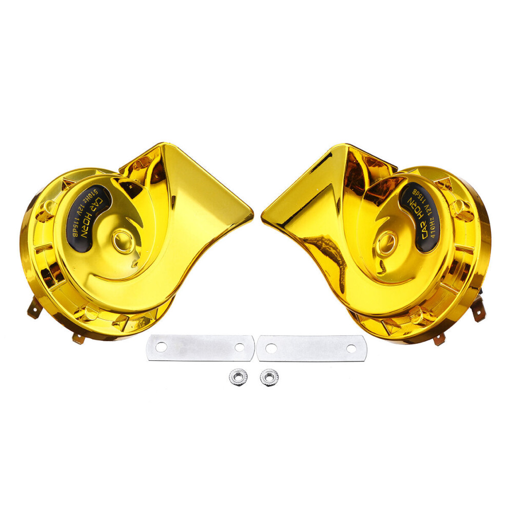 (Gold) Pair 12V 115dB Super Loud Car Motorcycle Dual Tone Electric Snail Horn Universal