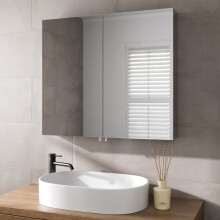 (800 x 700mm) Bathroom Mirror Cabinet Storage Wall Mounted Cupboard Ready Assembled Unit Double Mirrored Door, Stainless Steel