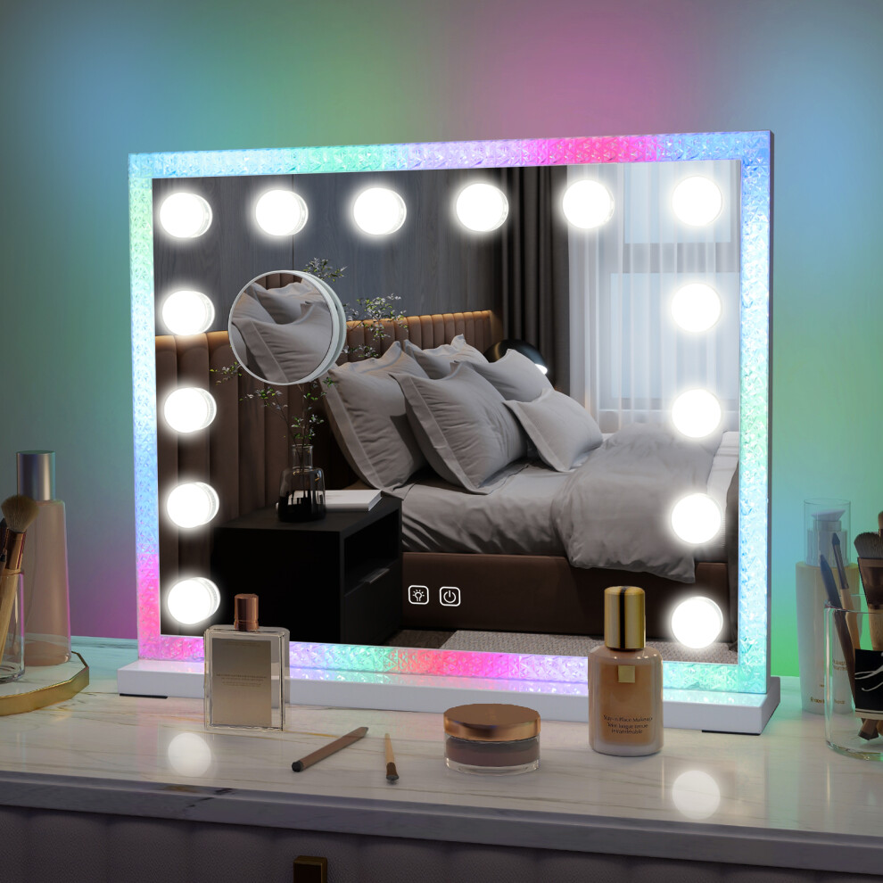 (A (14 Bulbs, Front LED)) Hollywood LED Bulbs Makeup Mirror with RGB Light