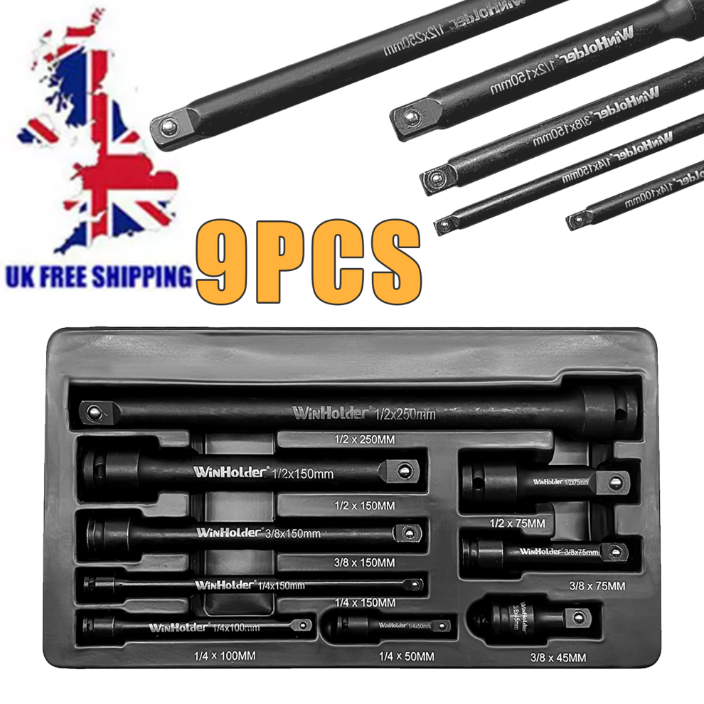 9Pc Extension Bar Kit 1/4" 3/8" 1/2" Drive Impact Sockets Garage Tool 649391512688