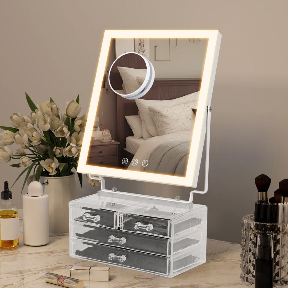 (B) LED Hollywood Mirror Storage Box 360° Rotation UK