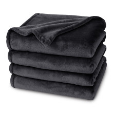 (BLACK, SUPER KING) Faux Fur Fleece Throw Soft Warm Bed Blankets