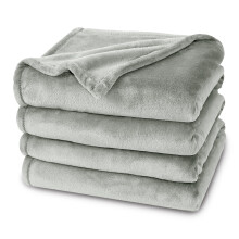 (SILVER, SUPER KING) Faux Fur Fleece Throw Soft Warm Bed Blankets