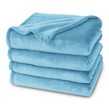 (LIGHT BLUE, SUPER KING) Faux Fur Fleece Throw Soft Warm Bed Blankets