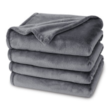 (GREY, SUPER KING) Faux Fur Fleece Throw Soft Warm Bed Blankets