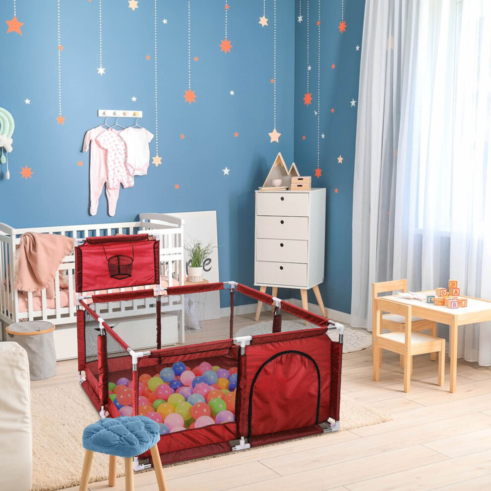 (Red) Playpen Portable Safety Activity with Basketball