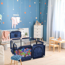 (Blue) Playpen Portable Safety Activity with Basketball
