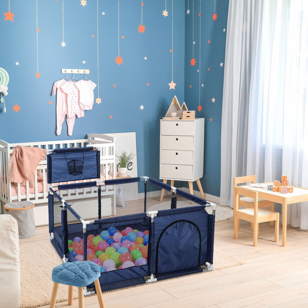 (Blue) Playpen Portable Safety Activity with Basketball