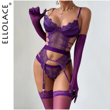 (S) Ellolace Purple Erotic Lingerie Complete Sexy Outfits Sissy G-String Thongs Lace Sex Costume Stockings Fantasy Adult Babydoll