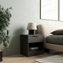 (Black, 1) 1-Drawer Bedside Table Cabinet Nightstand Storage Shelf Unit