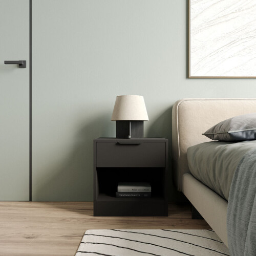 URBN Living (Black, 1) 1-Drawer Bedside Table Cabinet Nightstand Storage Shelf Unit 2