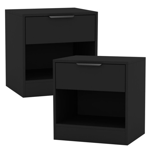 URBN Living (Black, 2) 1-Drawer Bedside Table Cabinet Nightstand Storage Shelf Unit