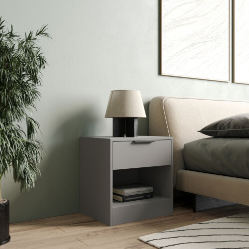 URBN Living (Grey , 2) 1-Drawer Bedside Table Cabinet Nightstand Storage Shelf Unit 2