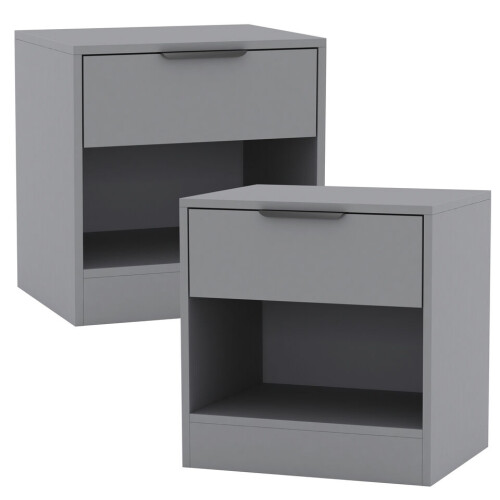 URBN Living (Grey , 2) 1-Drawer Bedside Table Cabinet Nightstand Storage Shelf Unit