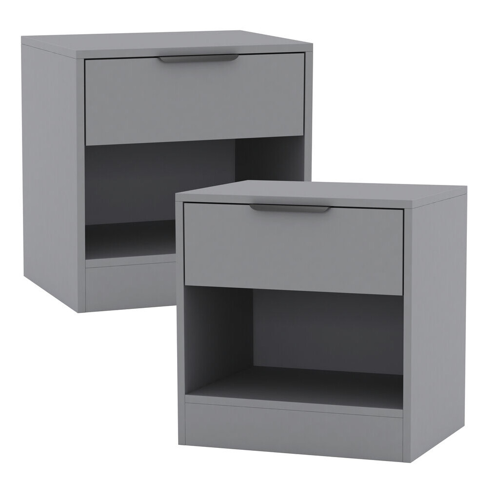 Urbn Living ( 2) 1-Drawer Bedside Table Cabinet Nightstand Storage Shelf Unit Grey