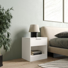 (White, 1) 1-Drawer Bedside Table Cabinet Nightstand Storage Shelf Unit