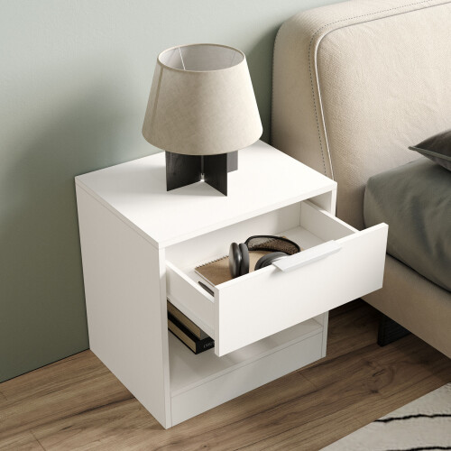 URBN Living (White, 1) 1-Drawer Bedside Table Cabinet Nightstand Storage Shelf Unit 2