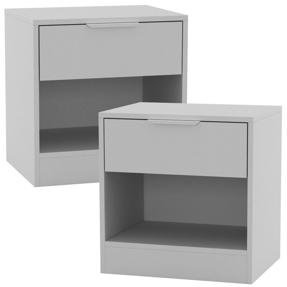 (White, 2) 1-Drawer Bedside Table Cabinet Nightstand Storage Shelf Unit