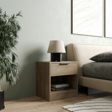 (Oak, 1) 1-Drawer Bedside Table Cabinet Nightstand Storage Shelf Unit