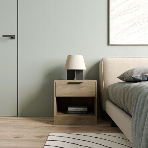 URBN Living (Oak, 1) 1-Drawer Bedside Table Cabinet Nightstand Storage Shelf Unit 2