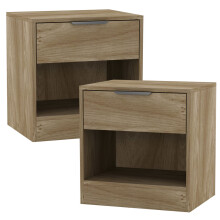 (Oak, 2) 1-Drawer Bedside Table Cabinet Nightstand Storage Shelf Unit
