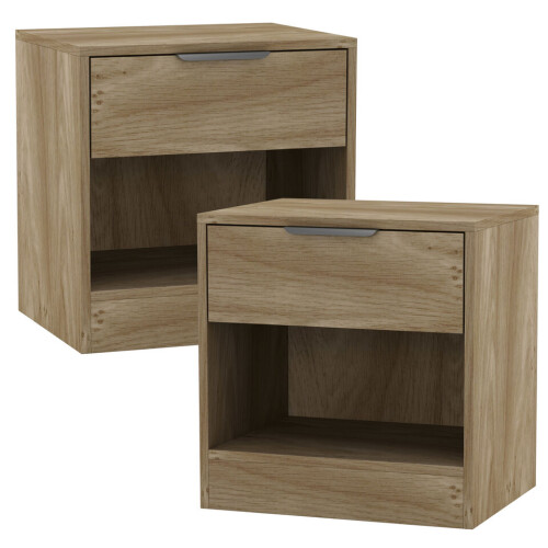 URBN Living (Oak, 2) 1-Drawer Bedside Table Cabinet Nightstand Storage Shelf Unit