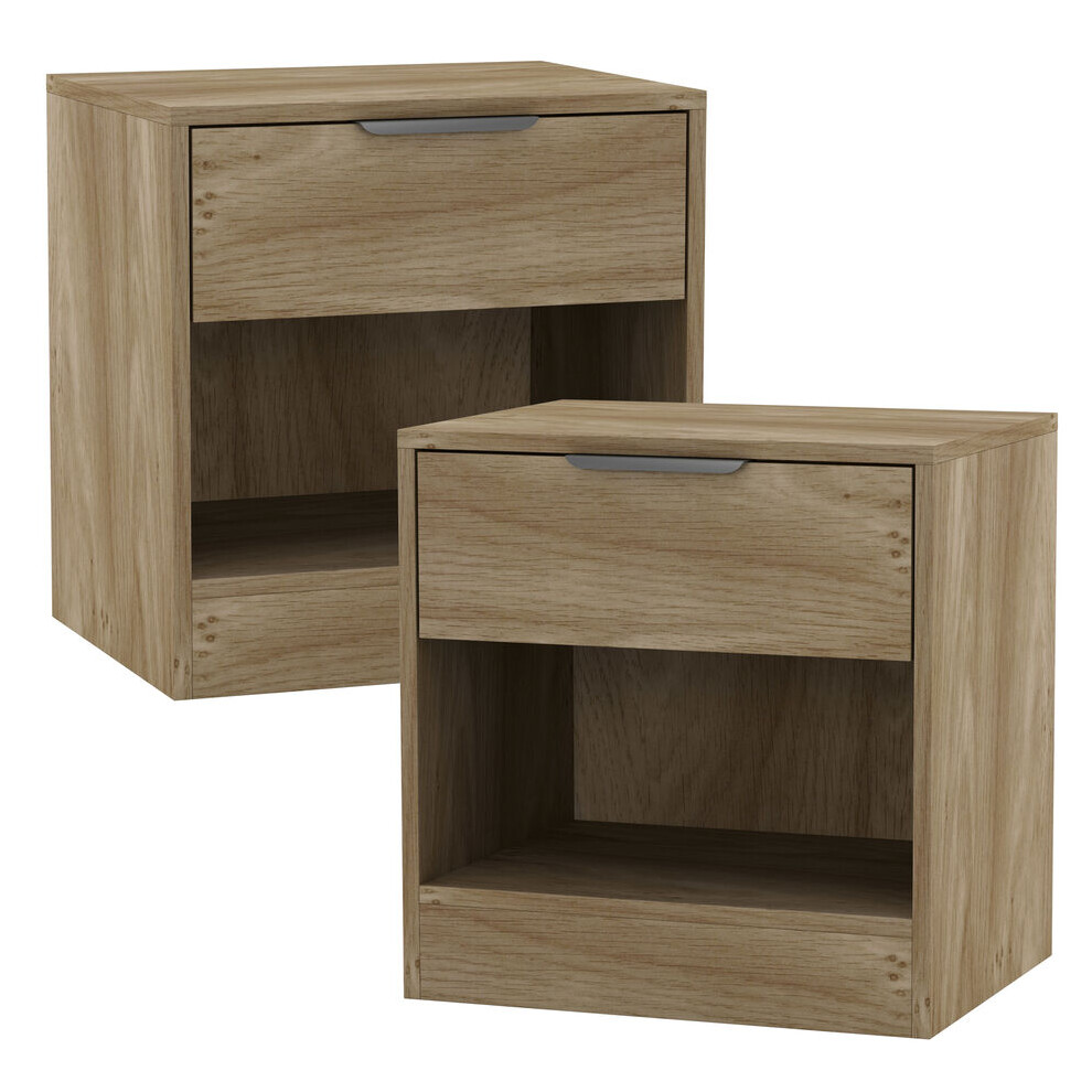Urbn Living (Oak, 2) 1-Drawer Bedside Table Cabinet Nightstand Storage Shelf Unit Black