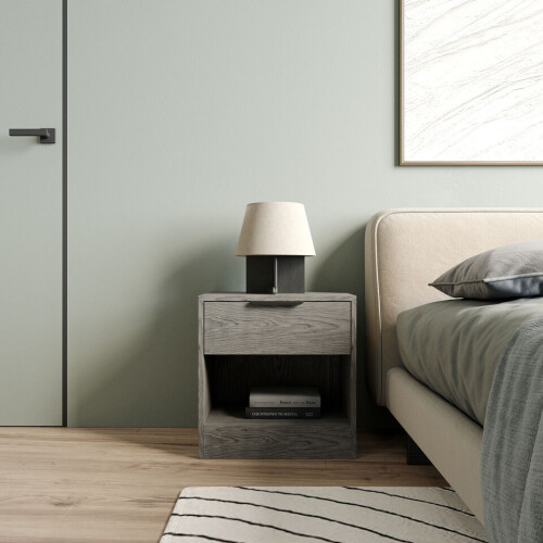 URBN Living (Cedar Grey, 1) 1-Drawer Bedside Table Cabinet Nightstand Storage Shelf Unit