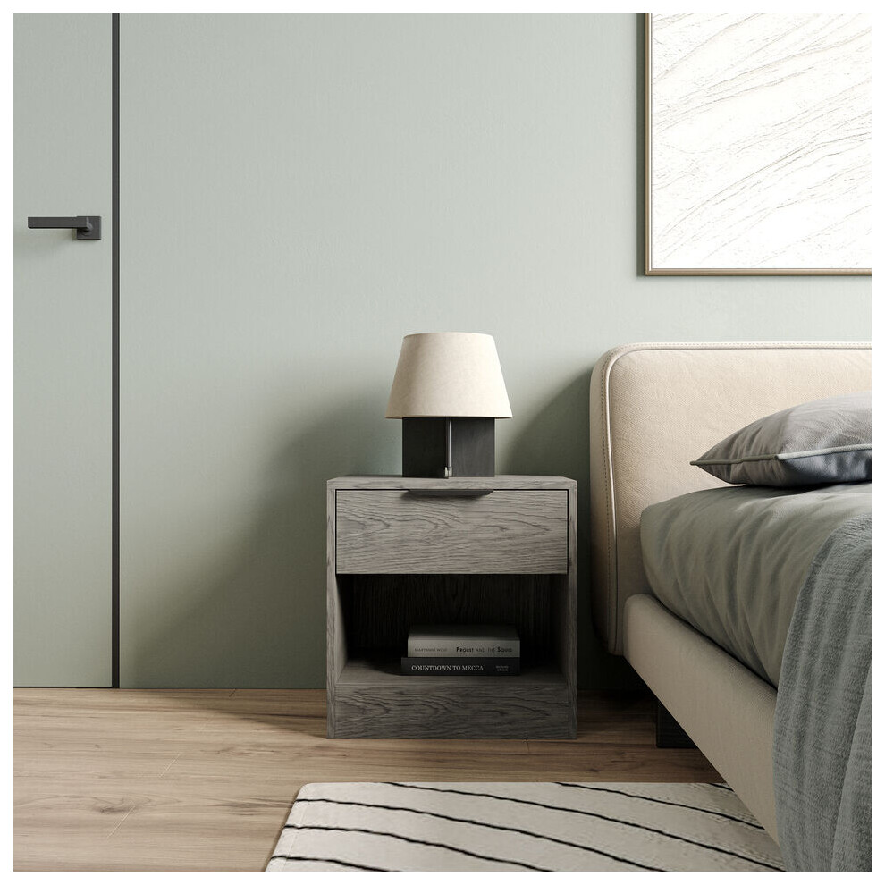 Urbn Living (Cedar Grey, 1) 1-Drawer Bedside Table Cabinet Nightstand Storage Shelf Unit Black