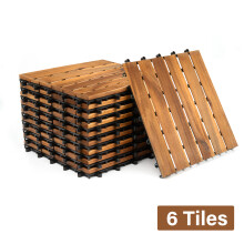 (6 x Tiles) Interlocking Wooden Decking Tiles 30x30cm Outdoor Patio Garden Floor Terrace