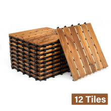 (12 x Tiles) Interlocking Wooden Decking Tiles 30x30cm Outdoor Patio Garden Floor Terrace