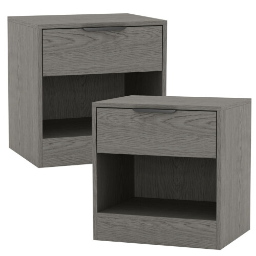 URBN Living (Cedar Grey, 2) 1-Drawer Bedside Table Cabinet Nightstand Storage Shelf Unit