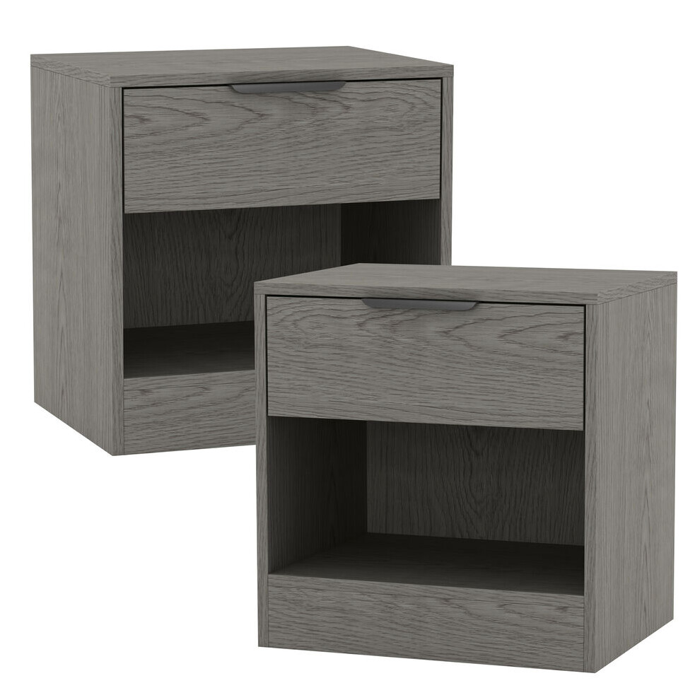 Urbn Living (Cedar Grey, 2) 1-Drawer Bedside Table Cabinet Nightstand Storage Shelf Unit Black