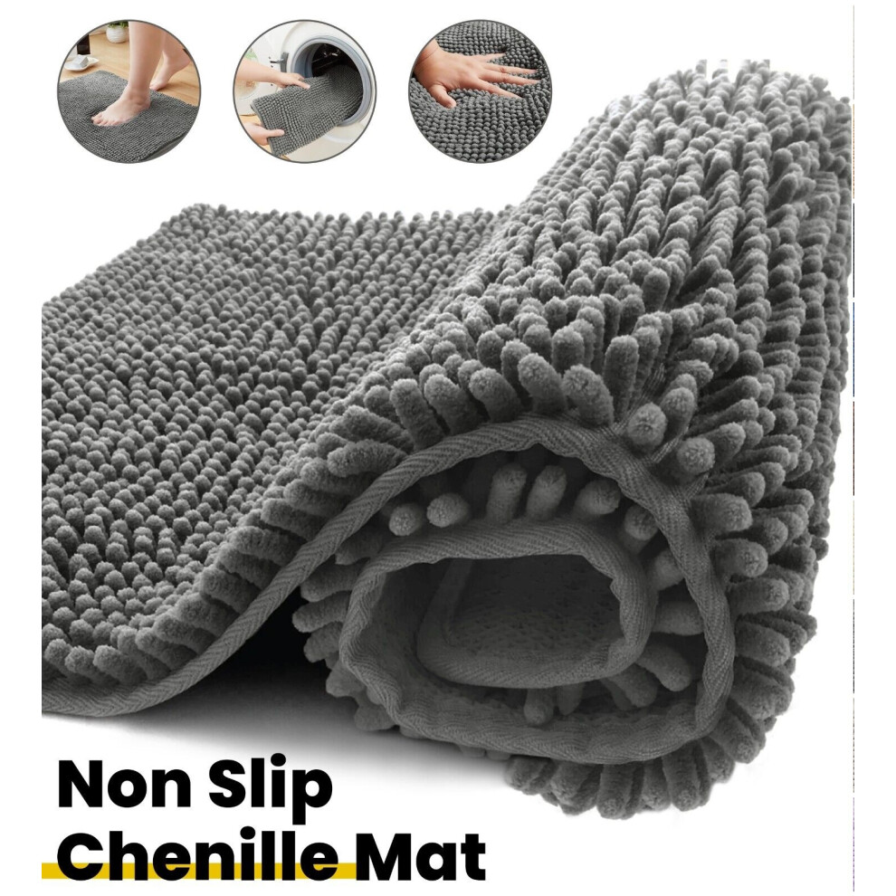 Soft Bathroom Bath Rugs Chenille Shower Rug Grey