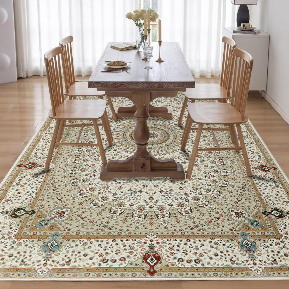 (120 x 170 cm- Small Area Rug Carpet Living Room Bedroom, WILLOW BEIGE) Traditional Area Rugs Large Living Room Carpet Rug